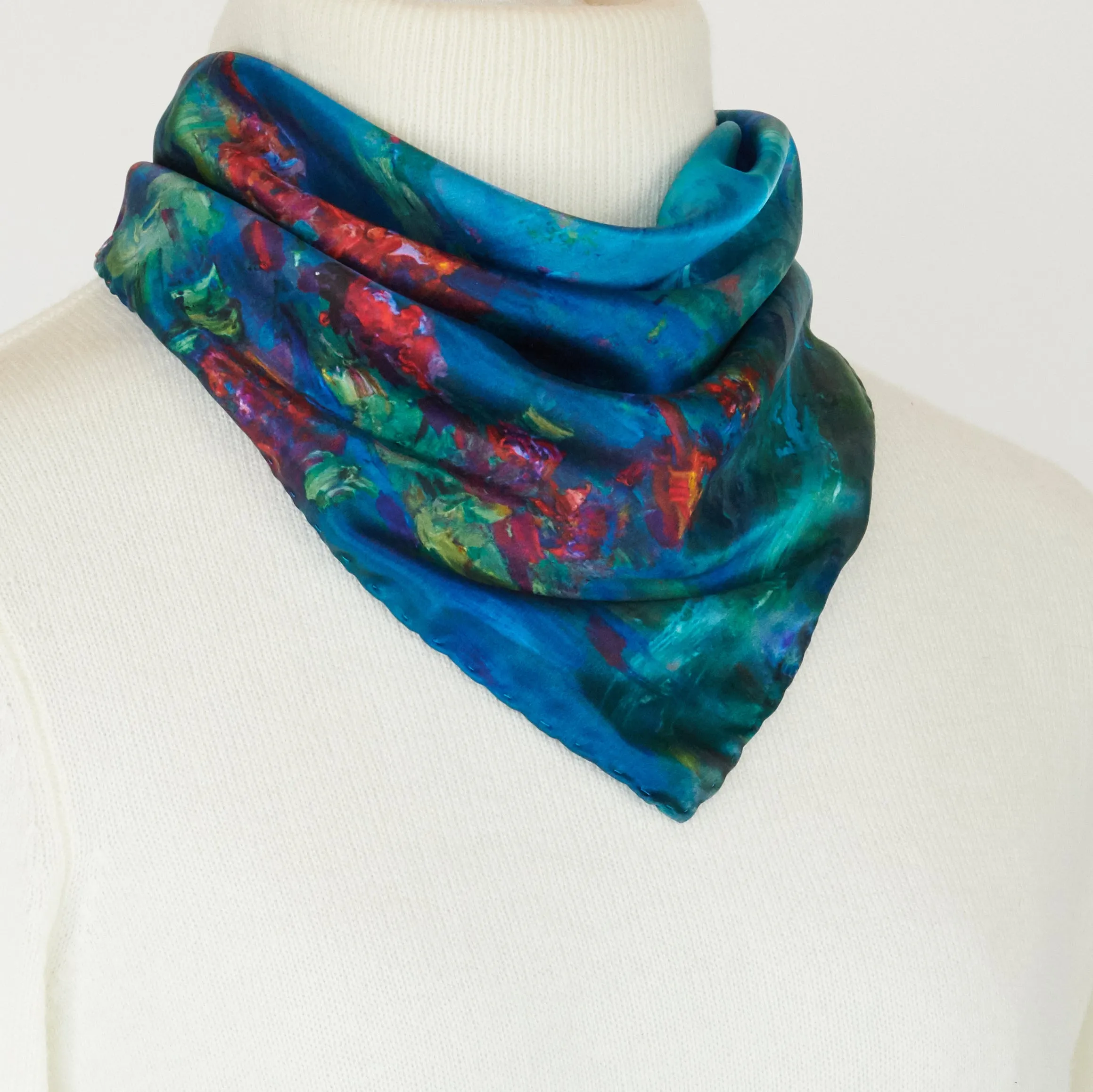 Water Lilies, 16.5-inch Square Italian Silk Scarf