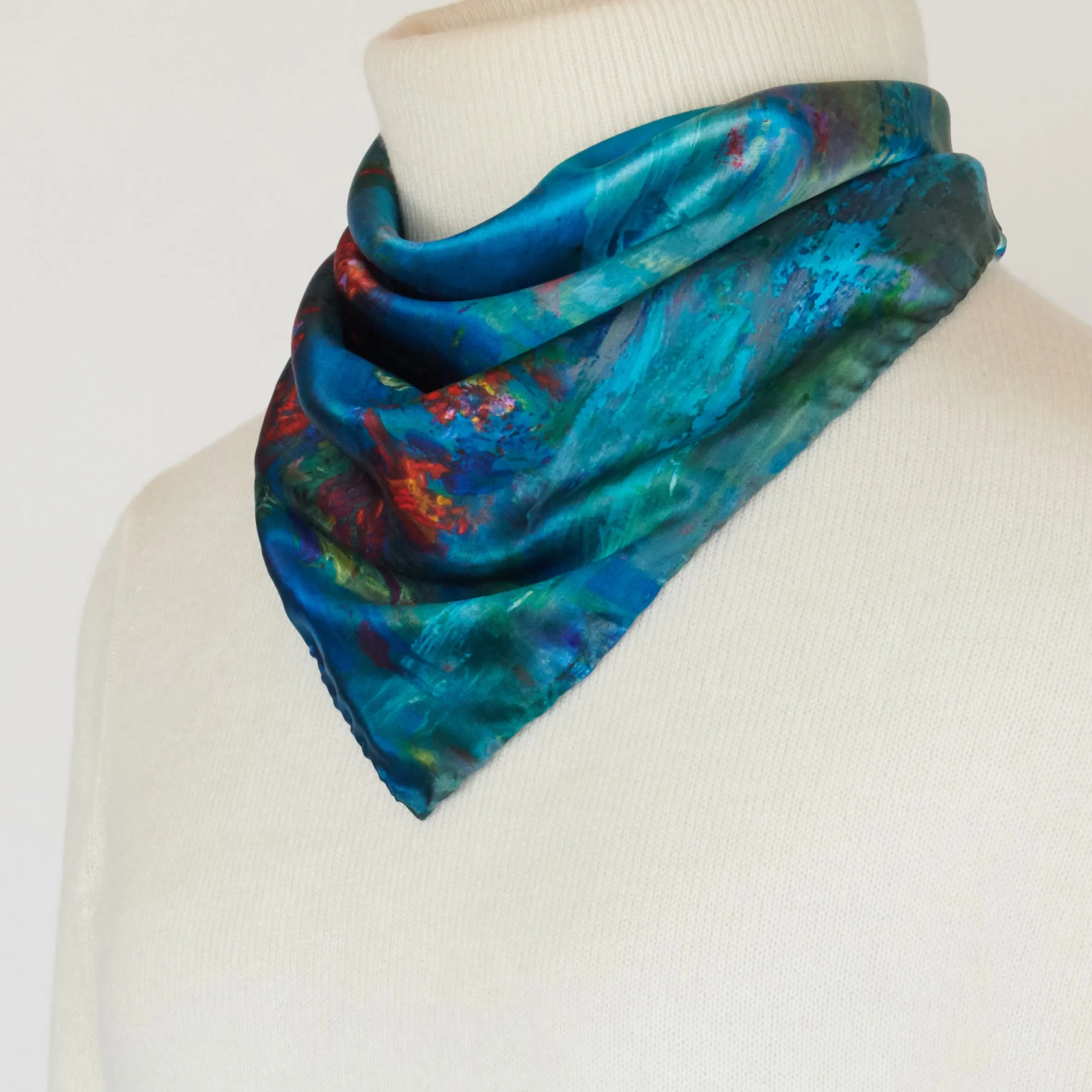 Water Lilies, 16.5-inch Square Italian Silk Scarf
