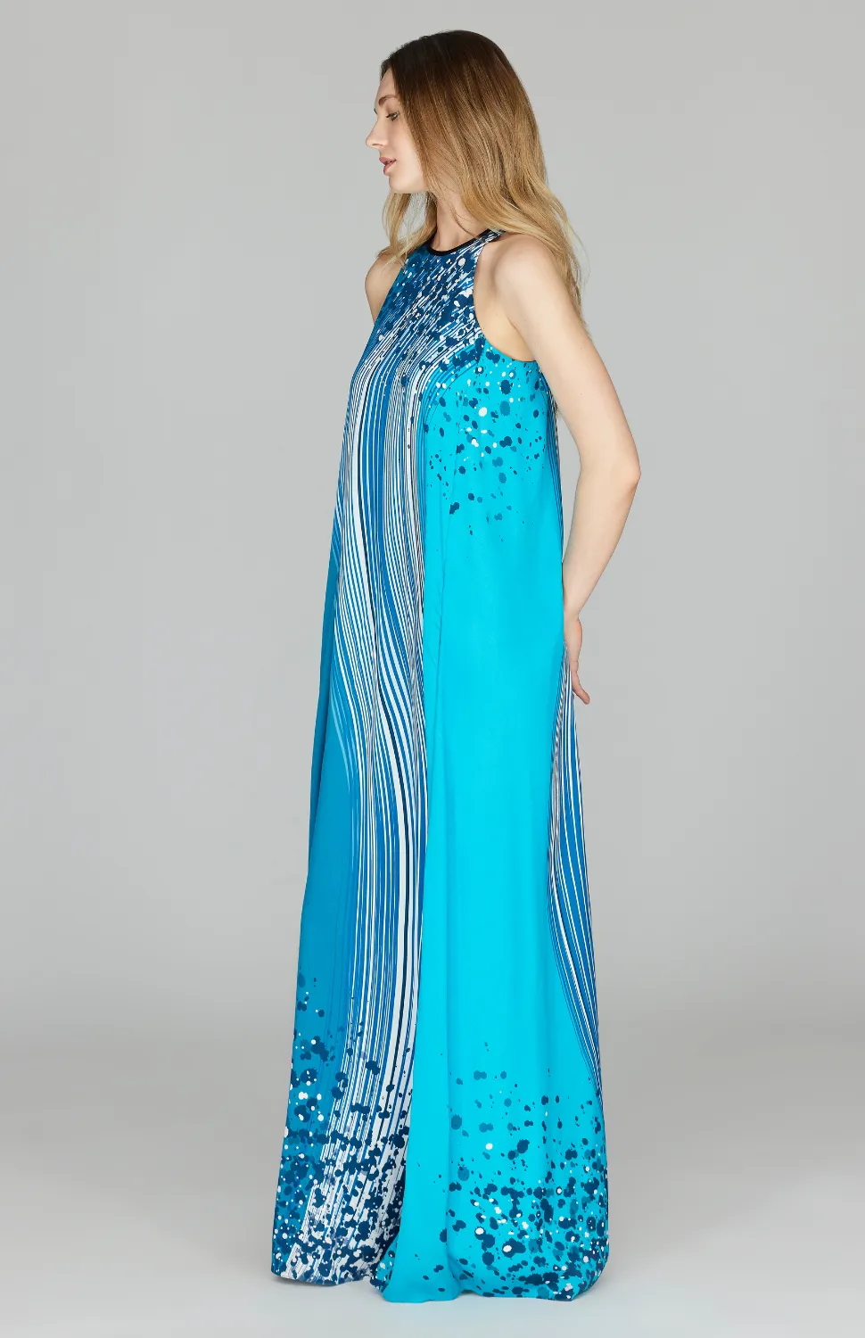 Waterfall Print Long Trapeze Gown