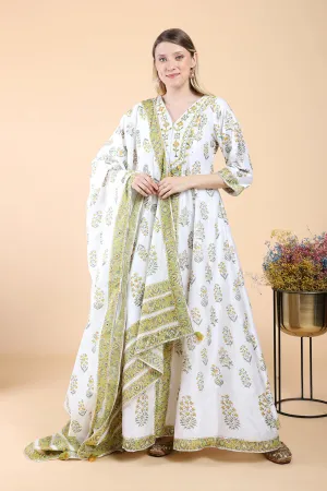 White block print with embroidered Anarkali Set set