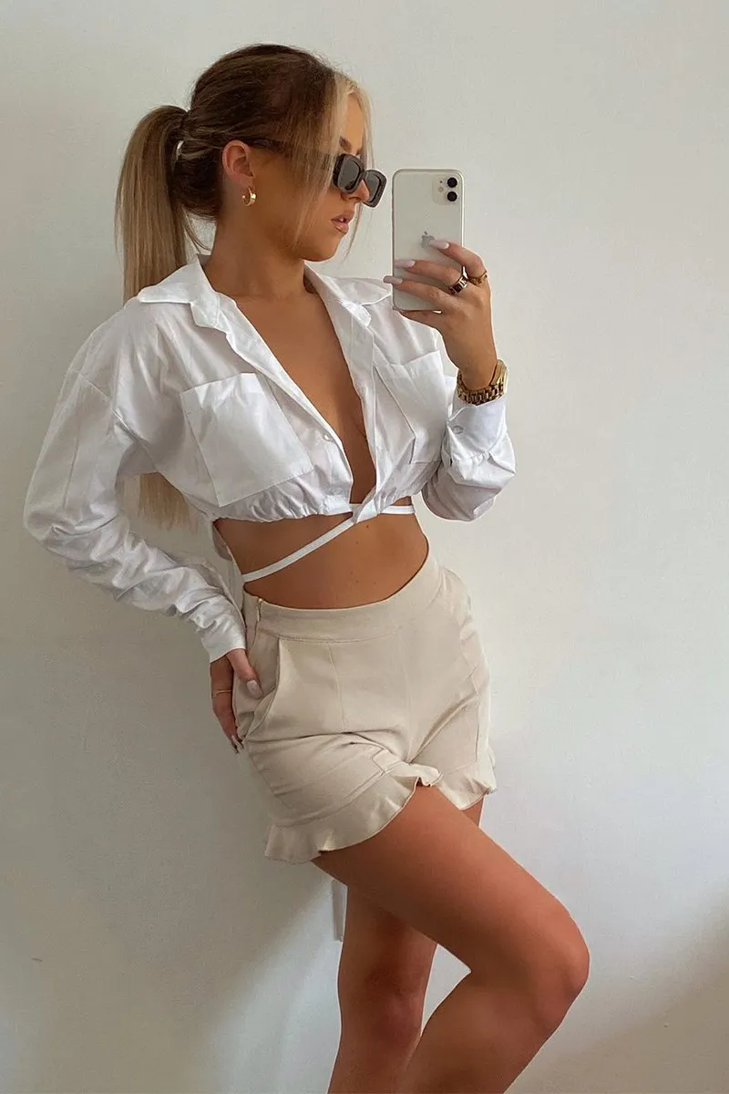 White Cropped Wrap Around Shirt - Janeva