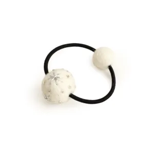 White Felt Pom-Pom Elastic Hair