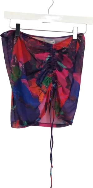 White Fox Multi-Colour Abstract Print Drawstring Skirt S/M