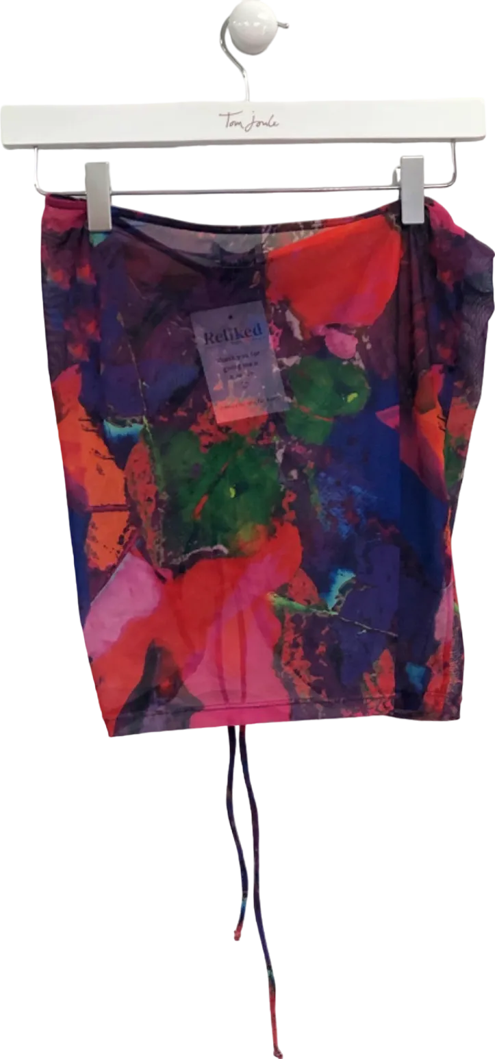 White Fox Multi-Colour Abstract Print Drawstring Skirt S/M