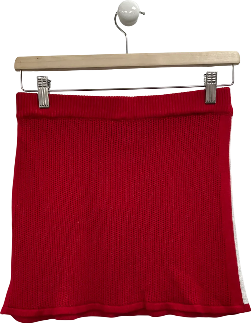 White Fox Red Knitted Mini Skirt With White Stripe UK S