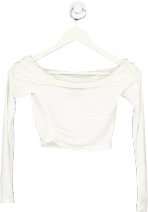 White Fox White Off-Shoulder Crop Top UK XS
