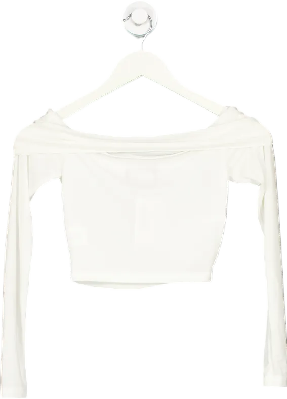 White Fox White Off-Shoulder Crop Top UK XS
