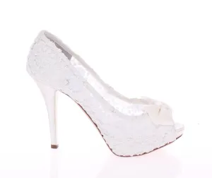 White Lace Platform Open Toes Pumps Shoes