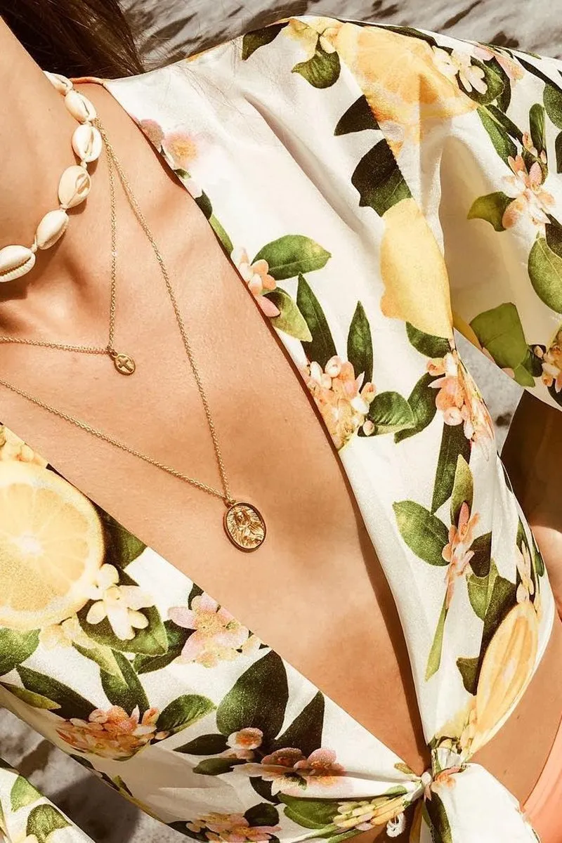 White Lemon Print Satin Tie Crop Top - Alara