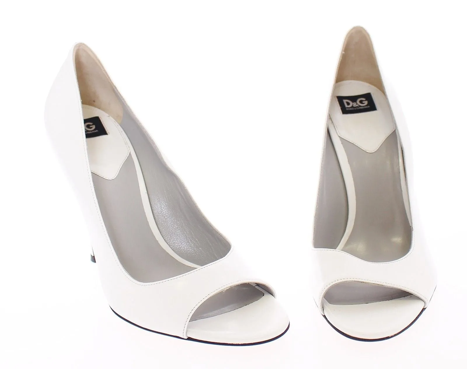 White Open Toe Leather Pumps Shoes