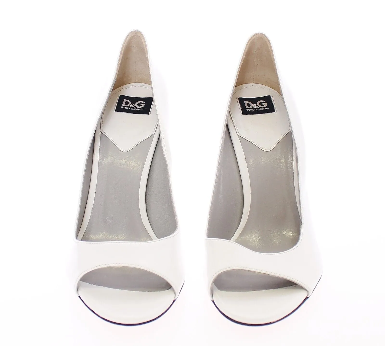 White Open Toe Leather Pumps Shoes