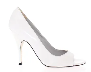 White Open Toe Leather Pumps Shoes