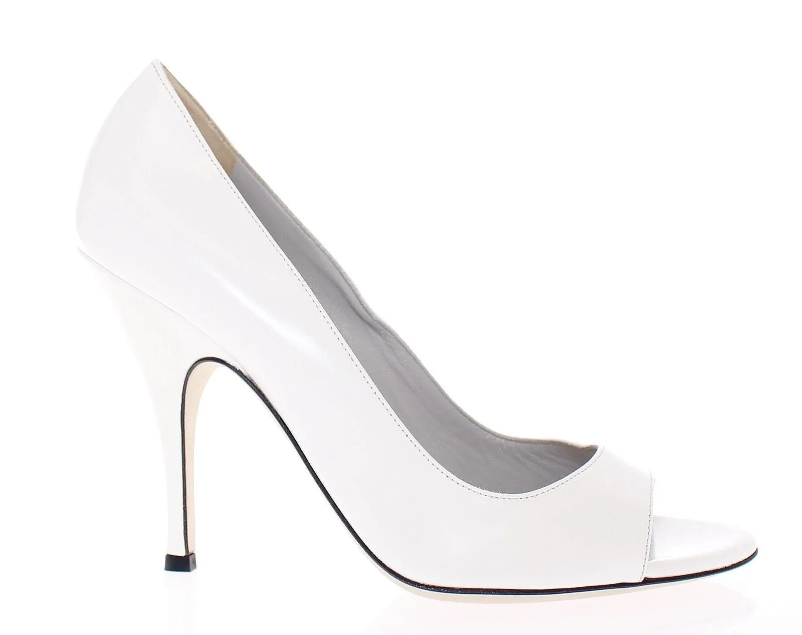 White Open Toe Leather Pumps Shoes