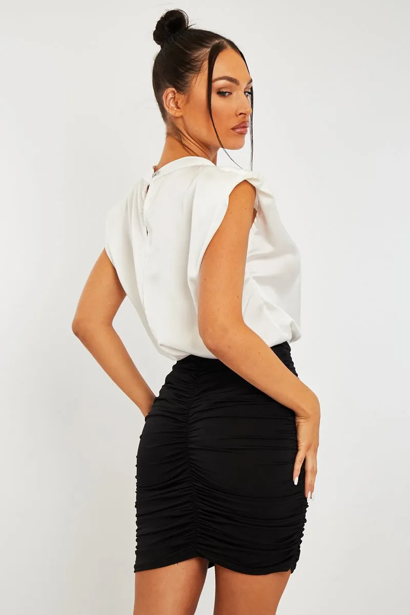 White Satin Shoulder Pad Bodysuit - Saira