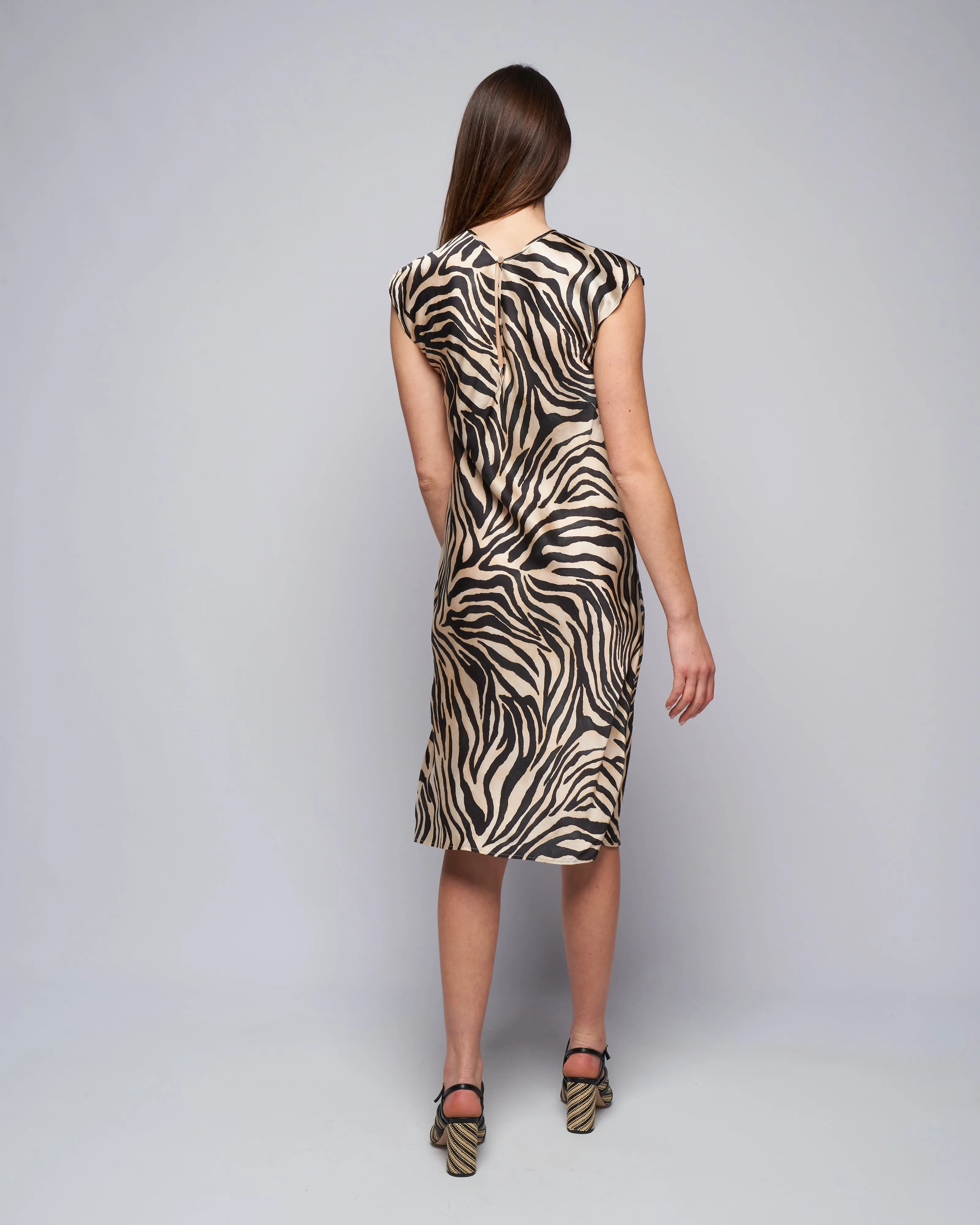 wild roses print satin sleeveless dress - noir
