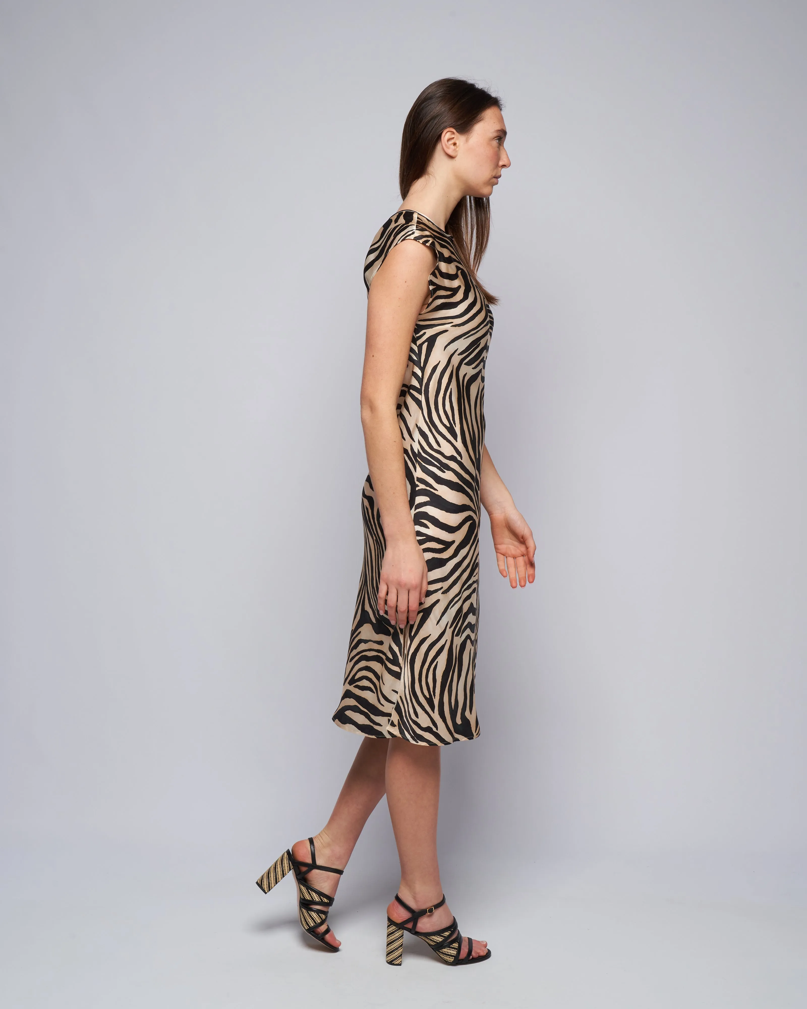 wild roses print satin sleeveless dress - noir