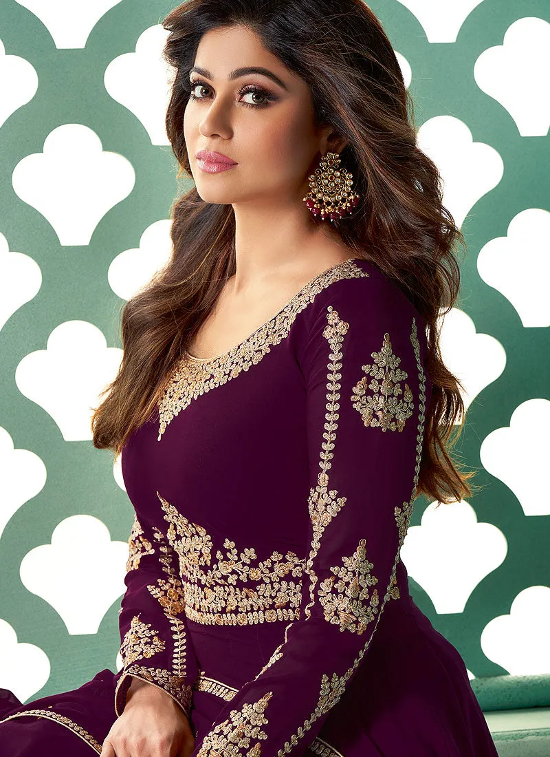 Wine Zari Embroidered Anarkali Suit