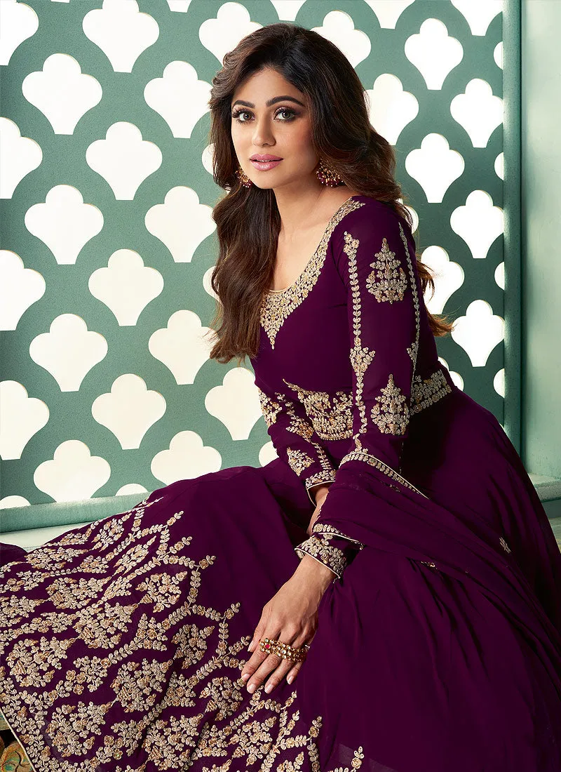 Wine Zari Embroidered Anarkali Suit