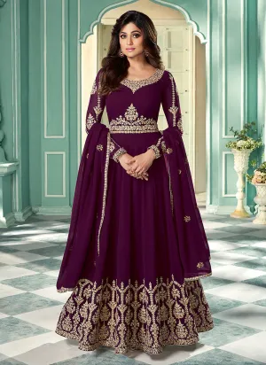 Wine Zari Embroidered Anarkali Suit