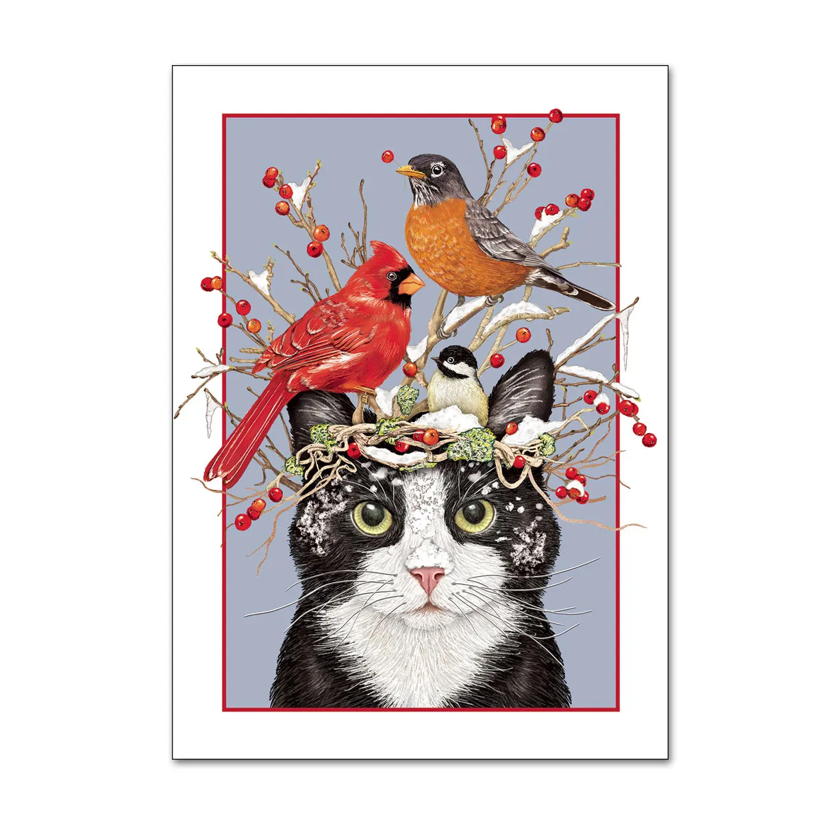 Winterberry Cat & Birds Holiday Cards