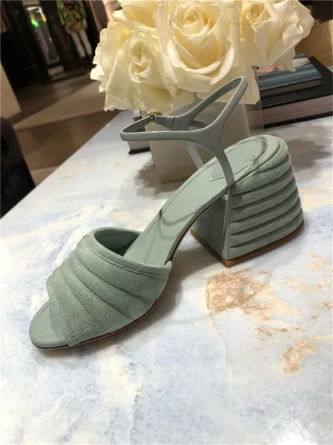 woman summer fashion square high heels pumps square toe leather sandals women party dress shoes size 40 41 42 43