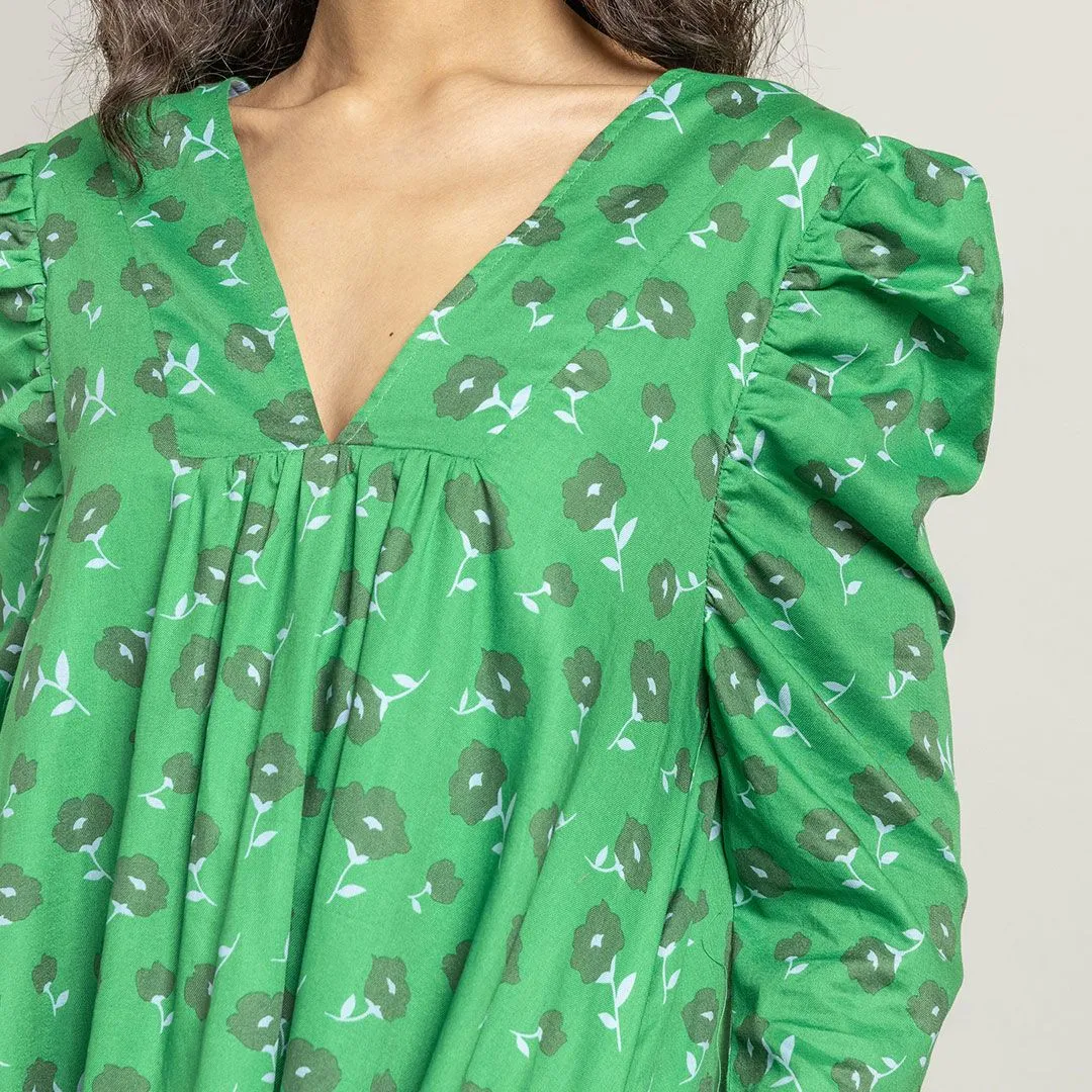 Womans Green Flower Toss Tally Dress