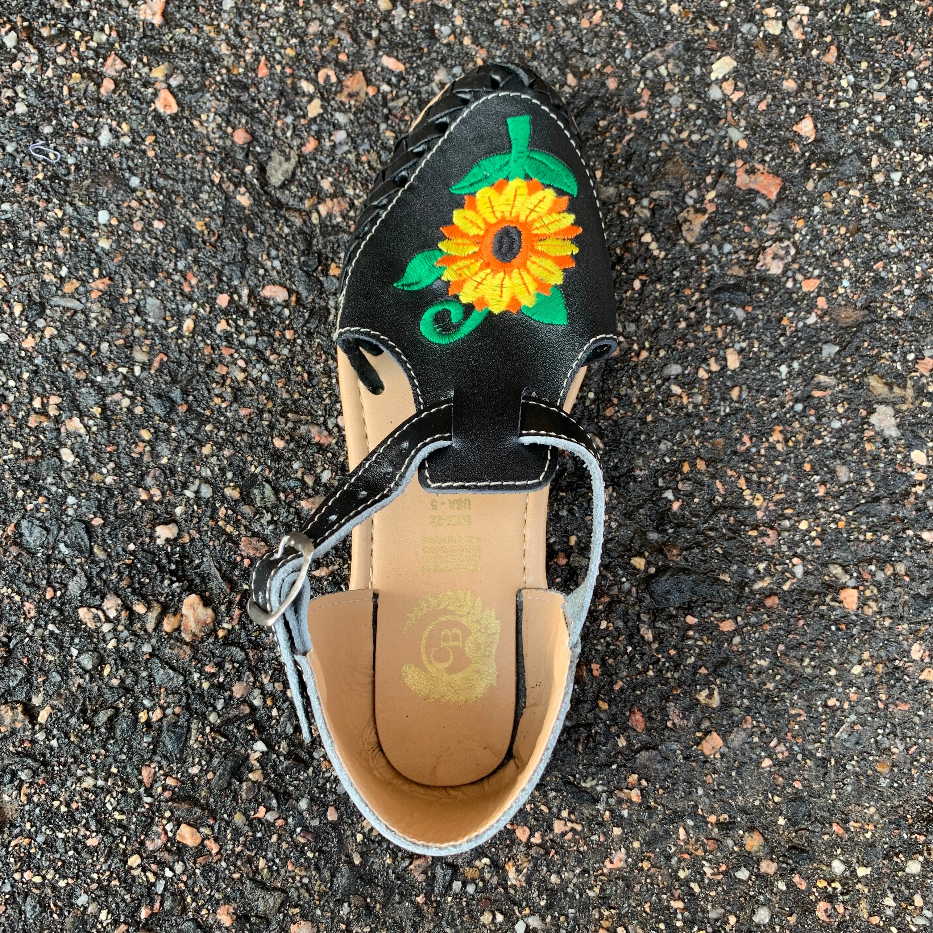 Women Black Sunflower Mexican Handmade Sandles
