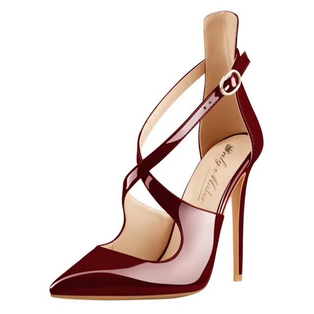 Women Pointed Toe Sandals Cross Strap Thin High Heels Wedding Shoes