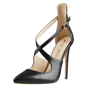 Women Pointed Toe Sandals Cross Strap Thin High Heels Wedding Shoes