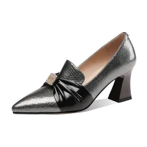 Women Pointed Toe Thick Heels Pumps Shoes