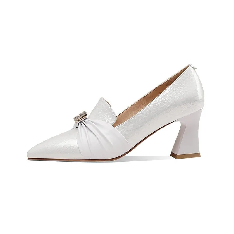 Women Pointed Toe Thick Heels Pumps Shoes