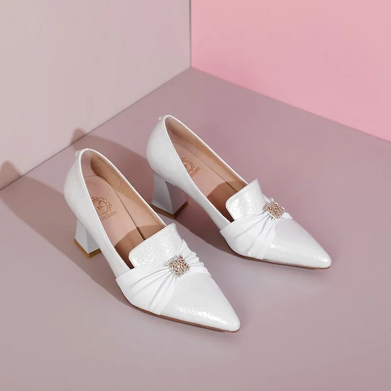 Women Pointed Toe Thick Heels Pumps Shoes