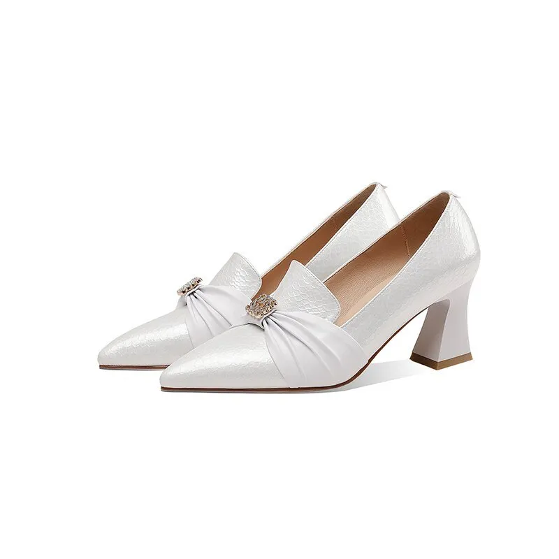 Women Pointed Toe Thick Heels Pumps Shoes