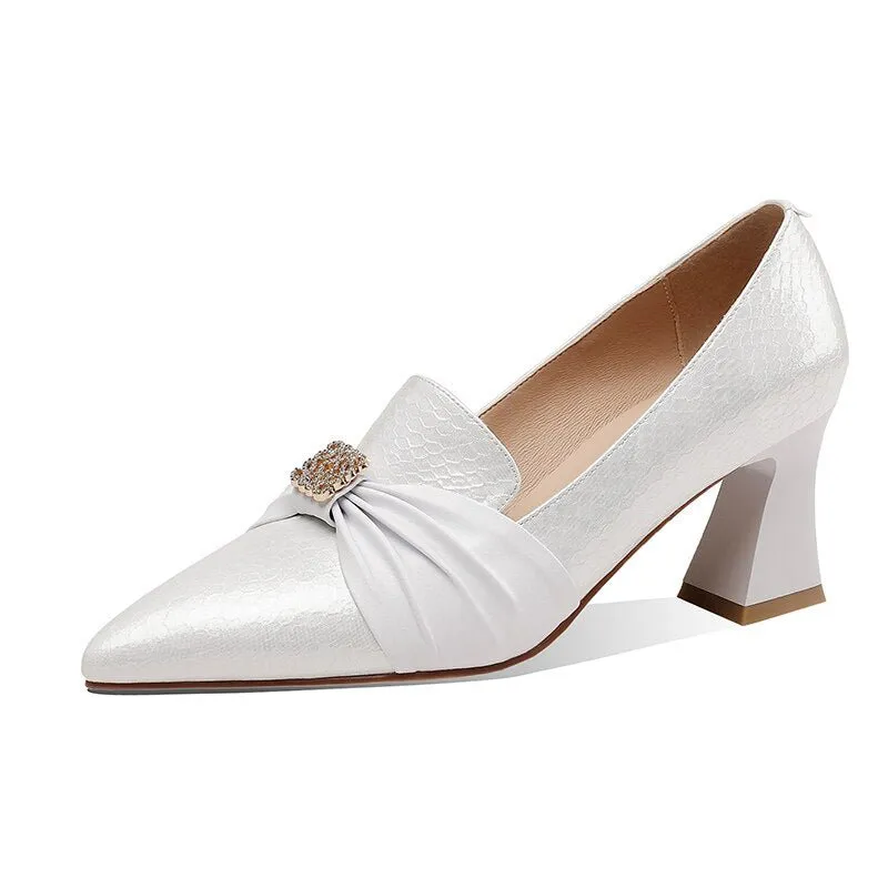 Women Pointed Toe Thick Heels Pumps Shoes