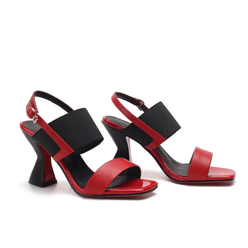 Women Pumps Genuine Leather Concise Sandals Strange Style High Heels Buckle Strap Novelty Sandals Summer Shoes Woman