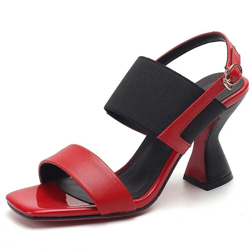Women Pumps Genuine Leather Concise Sandals Strange Style High Heels Buckle Strap Novelty Sandals Summer Shoes Woman