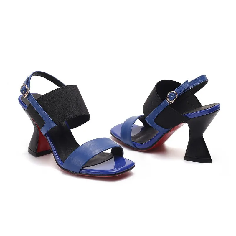 Women Pumps Genuine Leather Concise Sandals Strange Style High Heels Buckle Strap Novelty Sandals Summer Shoes Woman