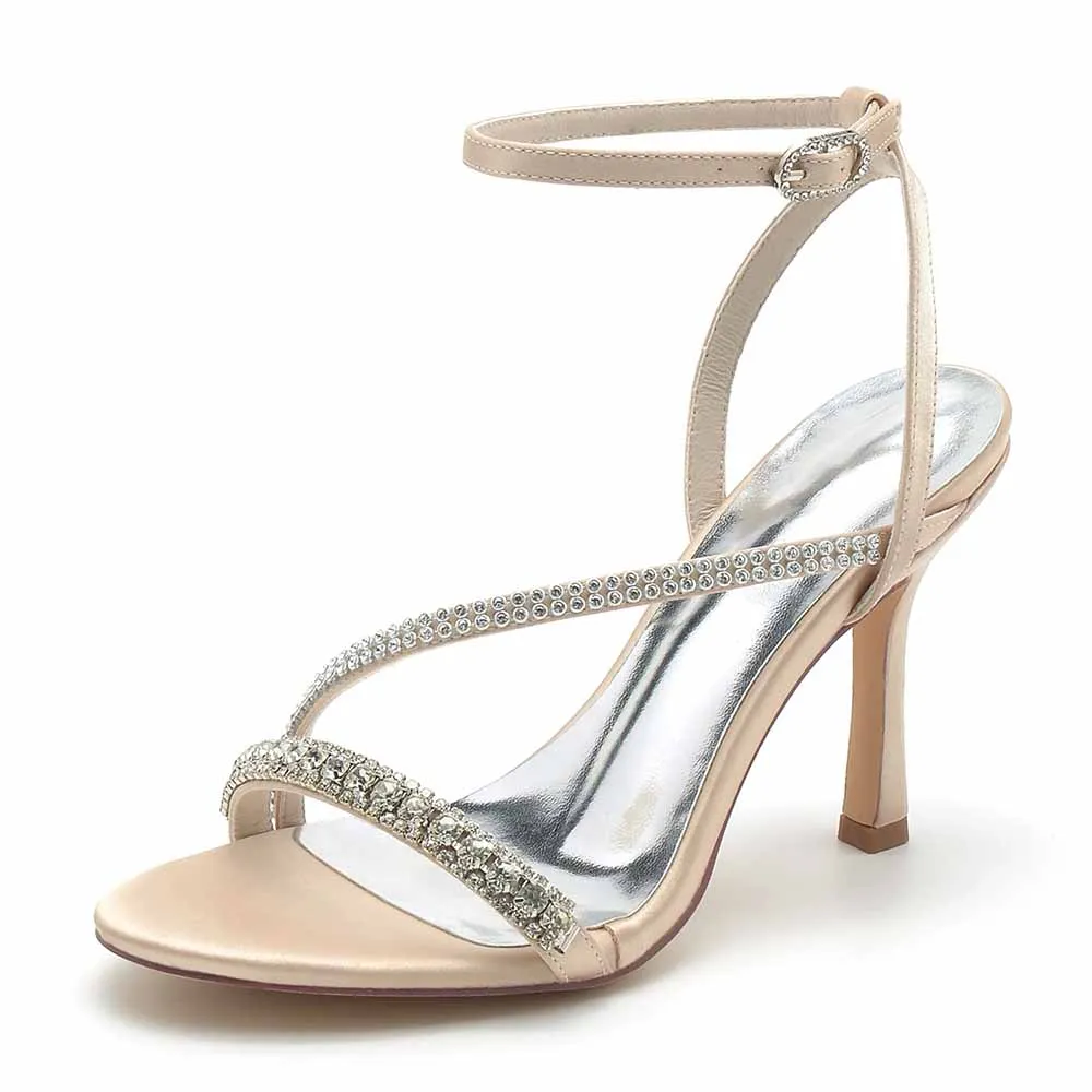 Women Rhinestones High Heel Sandals Ankle Strap Wedding Sandals