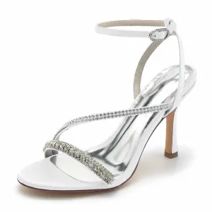 Women Rhinestones High Heel Sandals Ankle Strap Wedding Sandals