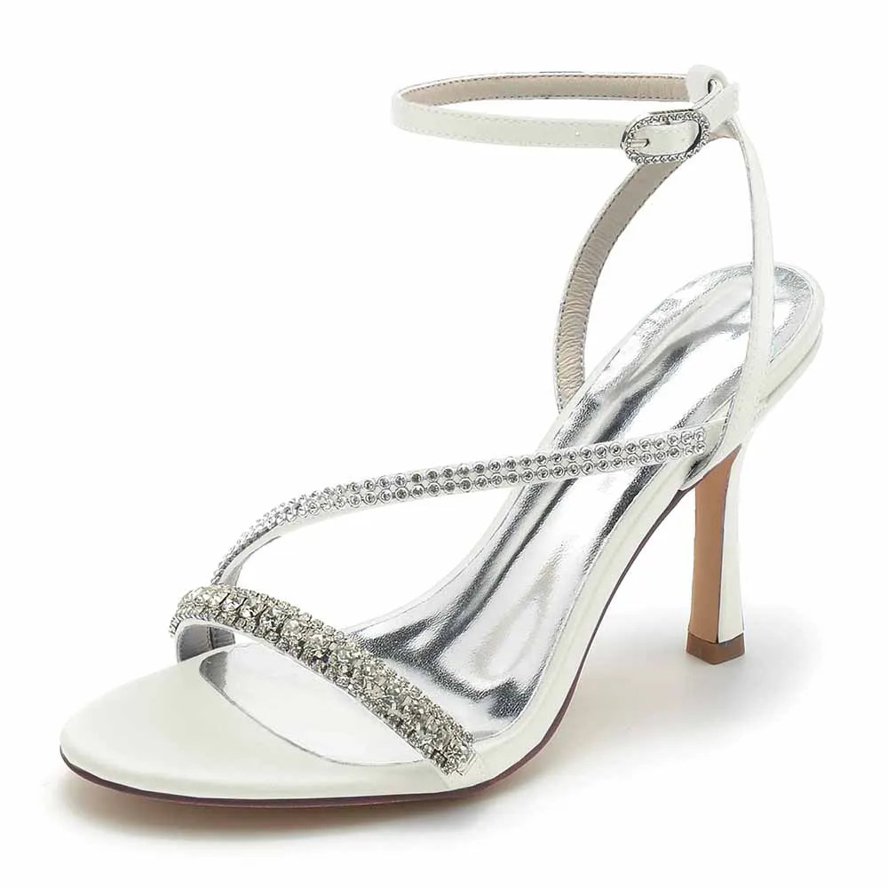 Women Rhinestones High Heel Sandals Ankle Strap Wedding Sandals