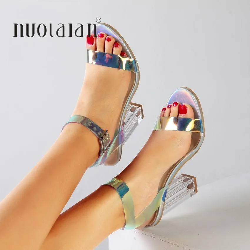 Women Sandals Shoes Celebrity Wearing Simple Style PVC Clear Transparent Sandals