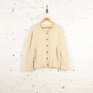 Women's Aran Cable Knit Wool Cardigan - Cream - Women's L