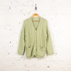 Women's Aran Cable Knit Wool Cardigan - Green - Women's L