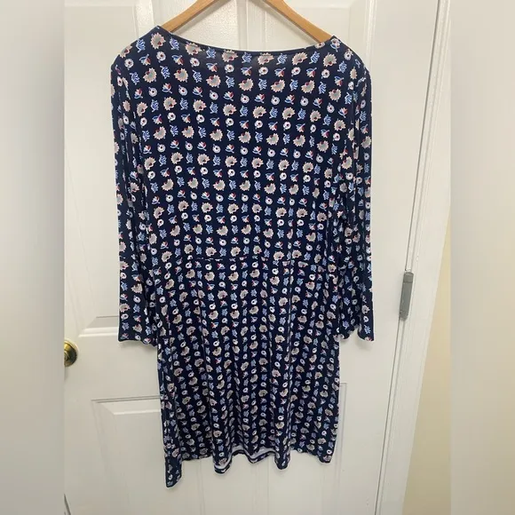 Women’s Boden Blue Floral Print Midi Fit And Flare Dress With Bell Sleeve 14R