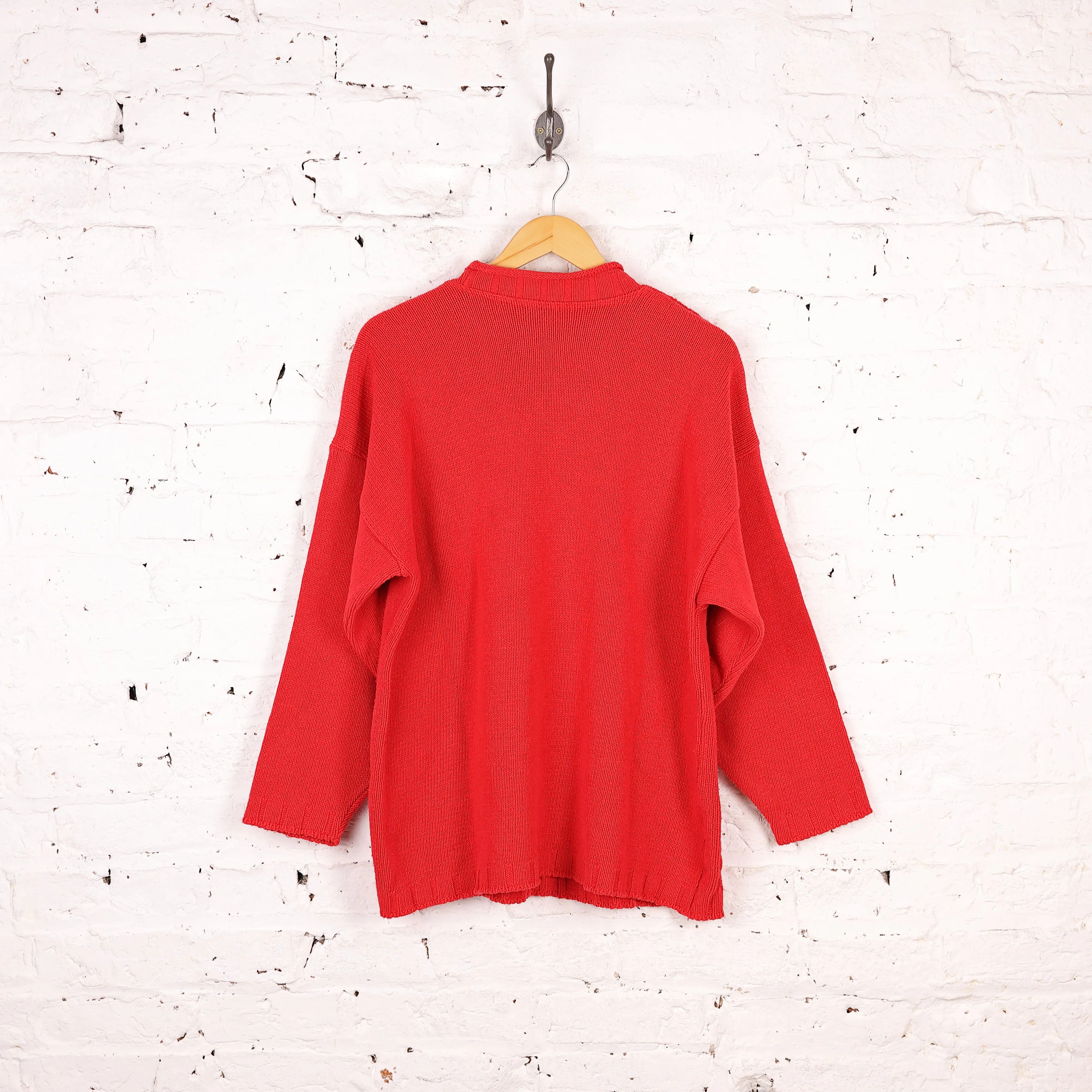 Women's Cable Knit Roll Neck Jumper - Red - Women's L