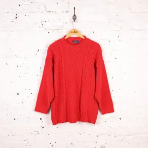 Women's Cable Knit Roll Neck Jumper - Red - Women's L