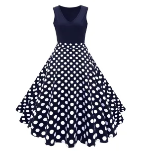 Women's Casual 1950s Vintage Polka Dot Holiday Cocktail Tea Dress