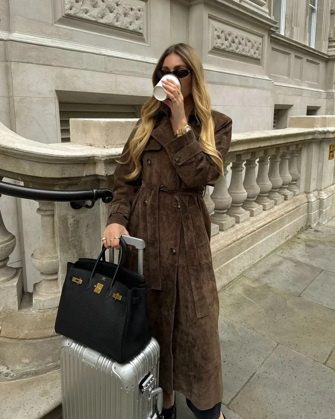 Women's Chic Vintage Suede Trench Coat