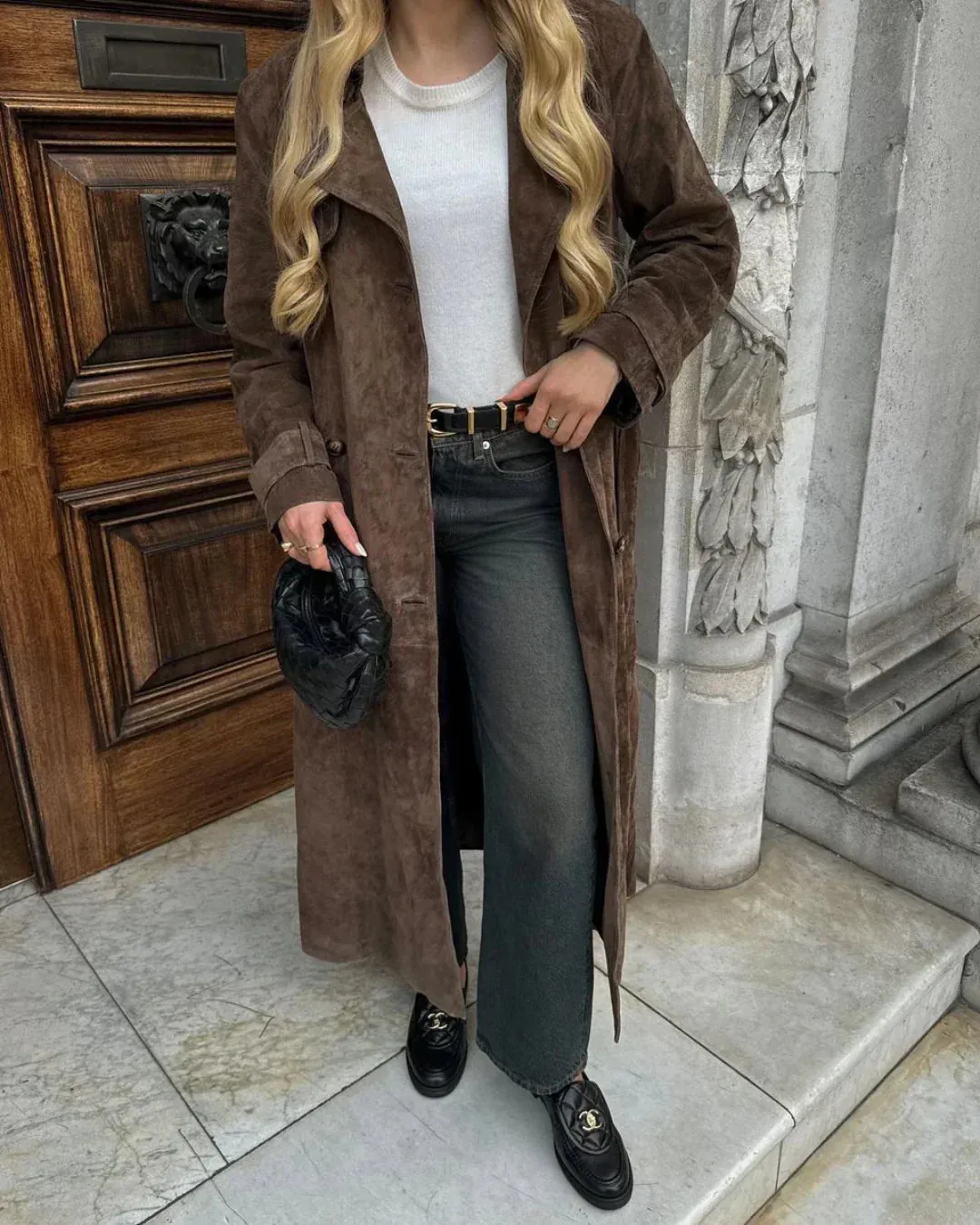Women's Chic Vintage Suede Trench Coat
