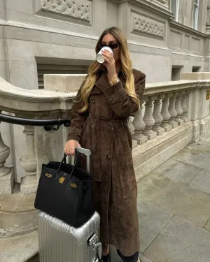 Women's Chic Vintage Suede Trench Coat